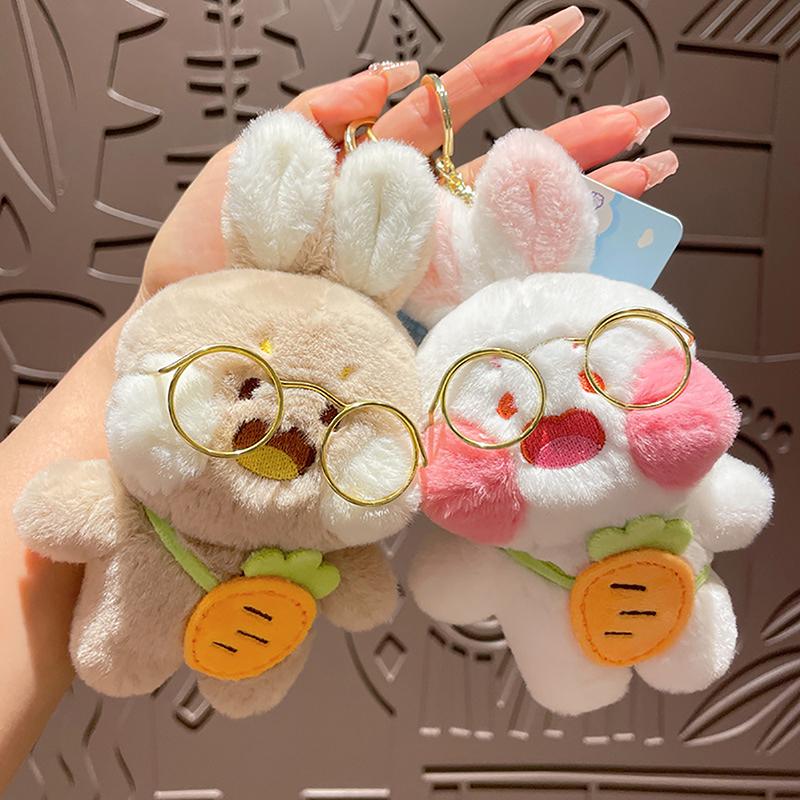 

Cute Glasses Carrot Rabbit Keychain Girls Cartoon Car Keyring Kawaii Women Bag Accessories Creative Cartoon Plush Doll Keychain