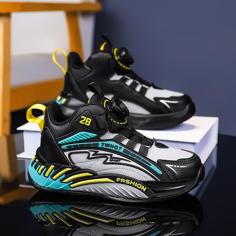 Autumn Winter Leather Sneakers Children Rotary Buckle Casual Sports Shoes Kids Trainers Comfortable Non-slip Children's Sneakers