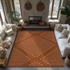 Orange Geometric Bohemian Rug, White Line Pattern Non-Slip Carpet, Modern Living Room Mat for Cozy Home Decor