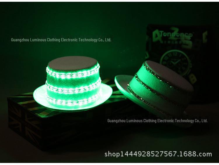 LED Jazz Hat with Diamonds: High-Brightness White Light Top Hat for Dance Parties, KTV, and Bars, Battery Operated