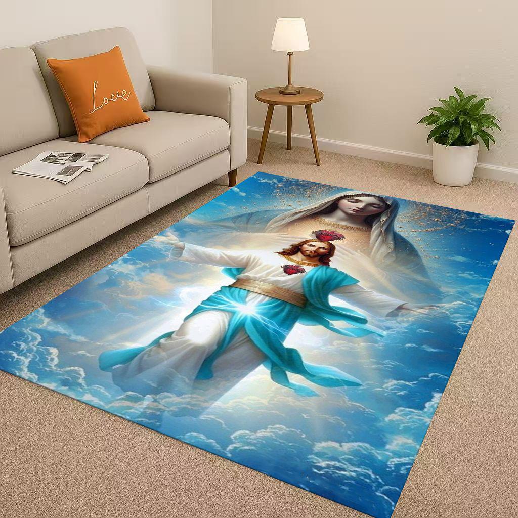 Retro Jesus Virgin Mary Art Living Room Non Slip Area Rug Soft Carpet for Bedroom Playroom Sofa,Easy Clean Home Decor Doormat