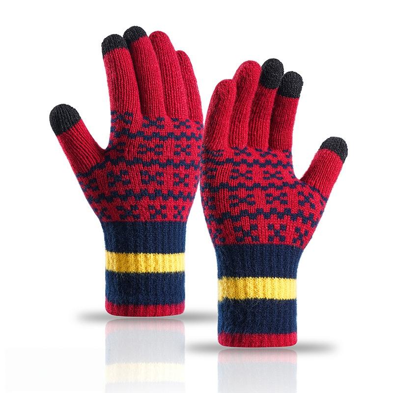 Winter Knitted Unisex Gloves Autumn Touchscreen Fleece Lined Thermal Thick Nordic Jacquard Walking Daily Wear Gloves