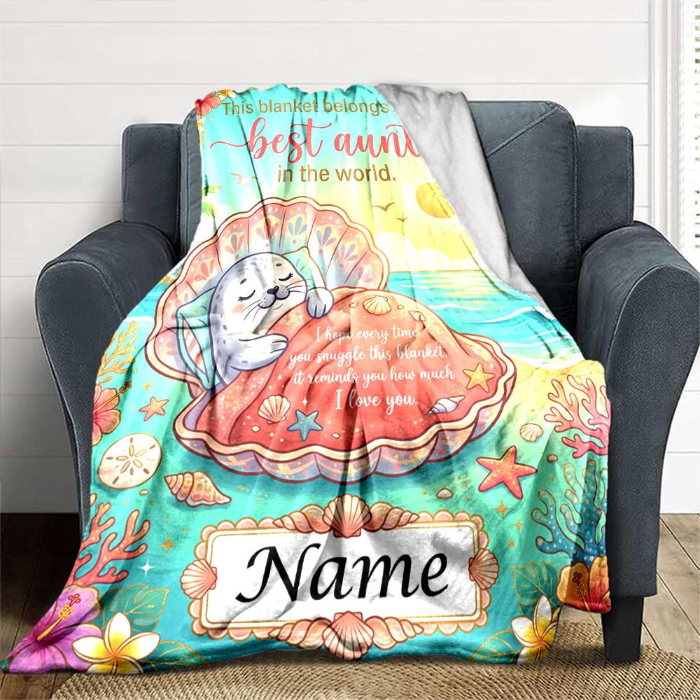 Aunt'S Seashell Blanket Love Personalized Name Blankets Soft And Comfortable Against The Skin Naps And The Office A Wonderful Gift For Friends Family