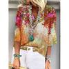 Shirt Women's Fashion Blouse Femme Summer Casual Tops Printed V-Neck Half Sleeve T Shirt Plus Size S-3XL