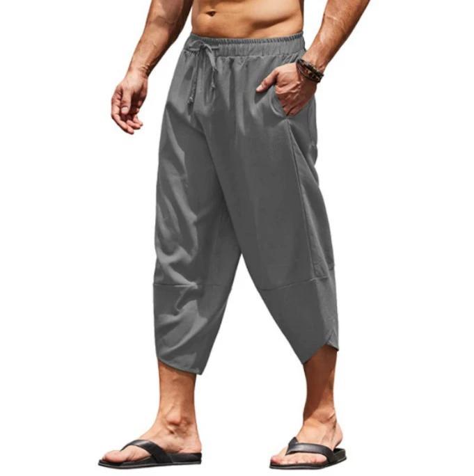 Erkek Keten Pantolon Gevşek Rahat Yaz Streç Bel İpli Gevşek Pantolon