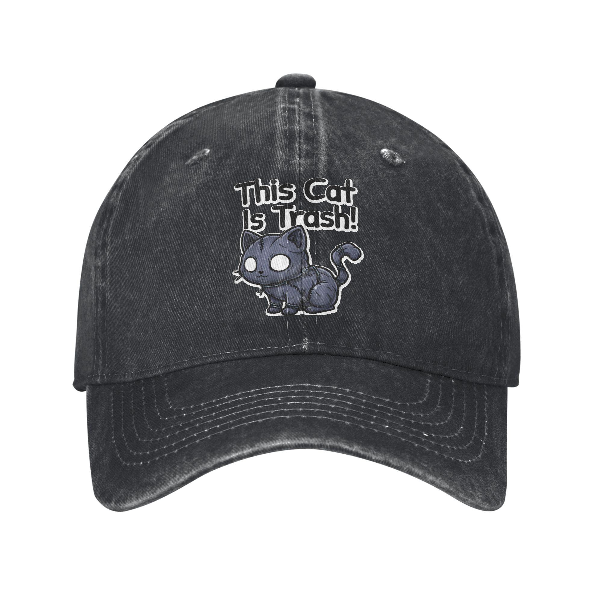 

This Cat Is Trash! Mewgenics Baseball Cap Vintage Distressed Denim Snapback Hat for Men Women Workouts Gift Hats Cap One Size чёрный