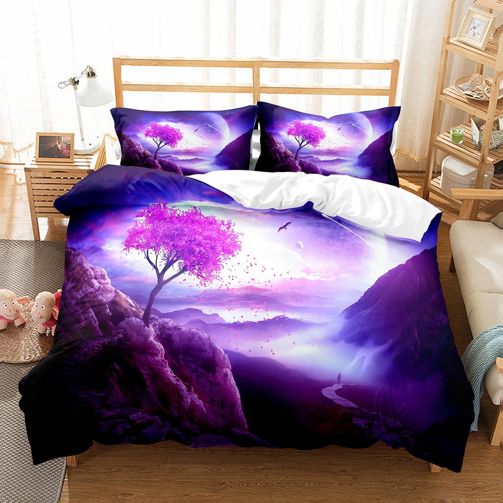 Moon Night Tree Duvet Cover Set Beautiful Landscape Pattern Polyester Comforter Cover with Pillowcase for Men Women Bedding Set
