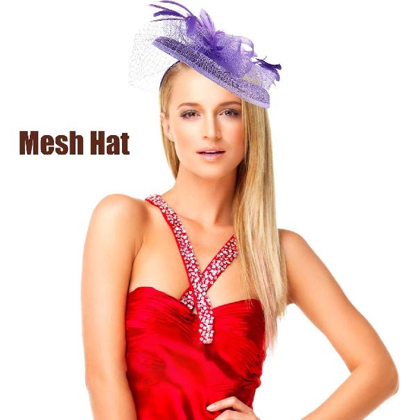 UPKOCH Wedding Decorative Hat with Floral Mesh Bridal Headpiece Purple for Women Special Occasion Tea Party Hair Accessory