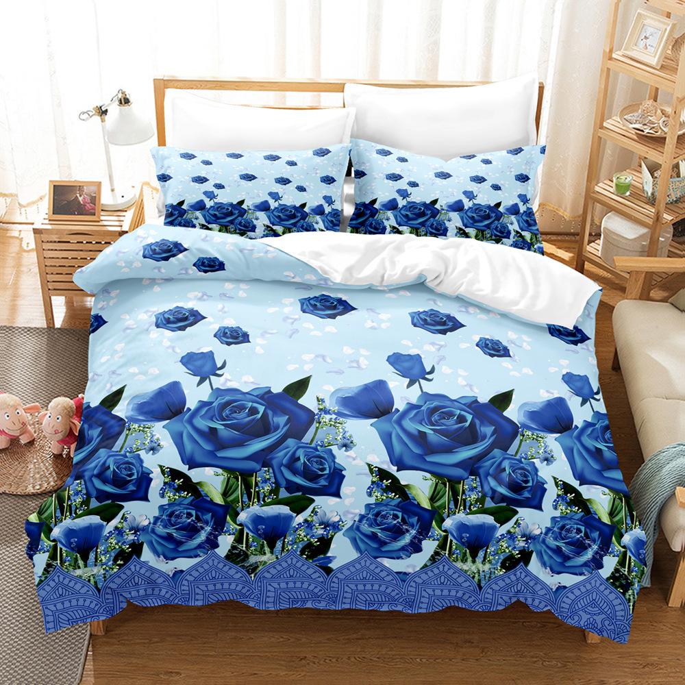 Tropical Plant Kit 3D Digital Printing Quilt Cover Flower Green Leaf Bedding Three-Piece Set