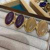 French Retro Natural Stone Metal Edge Horse Eye Stud Earrings Light Luxury Autumn And Winter Atmosphere Versatile Jewelry