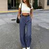 Womens High-Waisted Wide-Leg Trousers 2026 Flowy Straight Cut Casual Pants Grey Mint Navy Fog Blue Camel
