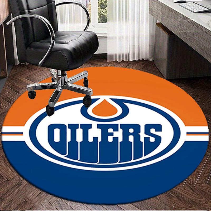 1PC Energetic Oilers Team Spirit Round Rug, Non-slip Chair Mat, Home Decor, Circle Carpet Perfect for Office, Bedroom, Living Room,Christmas gift