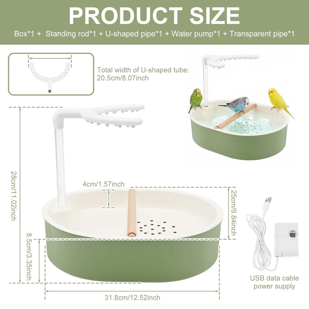 Automatic Parrot Bird Bath Tub USB Electric Pet Circulating Water Flow Bird Bathtub Shower Fountain Pet Supplies