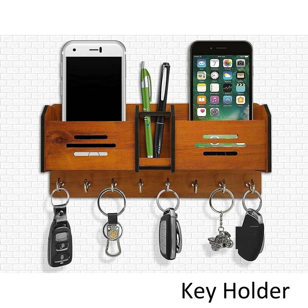 multipurpose design Wood Key Holder  (8 Hooks, Brown)