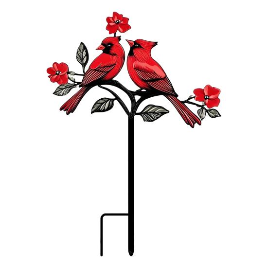 Non-fading Metal Garden Posts Bird Stake Decor, Weather Resistant Printed Flat Yard Art Ornament, Rustproof Planter Outdoor Markers Pot Insert
