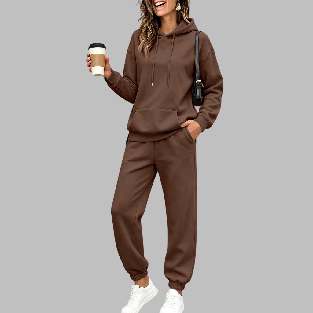 Damen Kapuzenpullover mit Futter und Jogginghose Set Lockerer Fit Lässiger Trainingsanzug