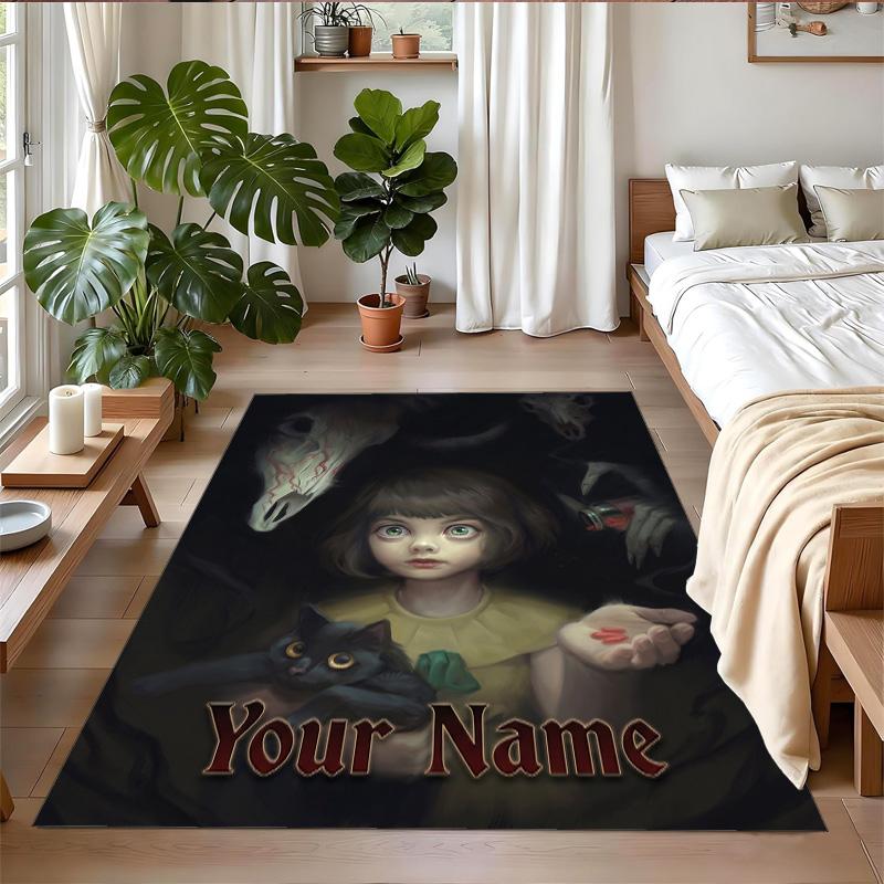 Crystal Velvet Rug Custom Name Text, Soft Non Slip Floor Mat Home DecorFran Bow