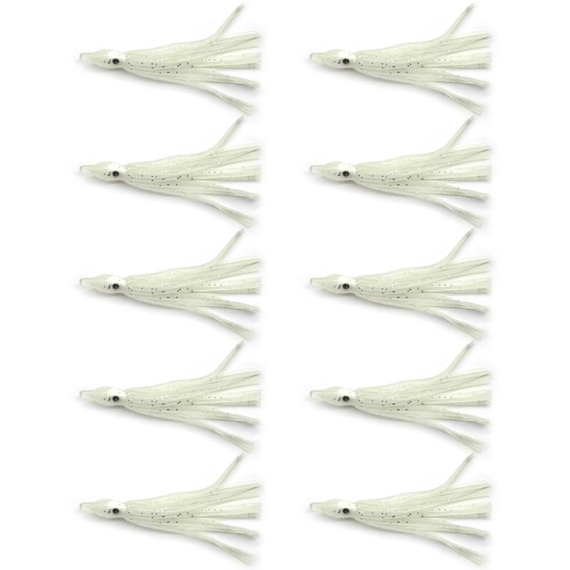 10pcs 90mm Fishing Lures Luminous Octopus Soft Baits Rubber Shrimp Baits Squid Hook Cloth Roll Sea Fishing Hook