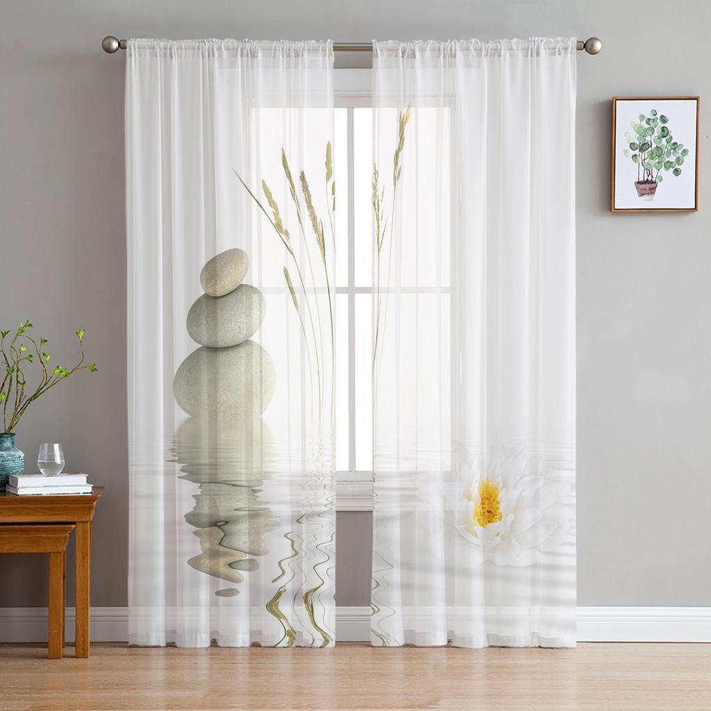 Perdele transparente din flori de lotus, galbene, perdele din tul pentru fereastră, pentru dormitor, bucătărie, draperii din voal