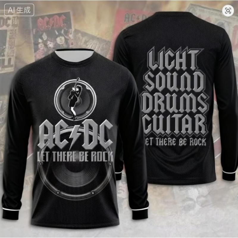 Autumn Men's Rock Band T-shirt AC-DC 3D Printed Men's and Women's Long Sleeved T-shirt Hip-hop Fashion Round Neck Casual Top