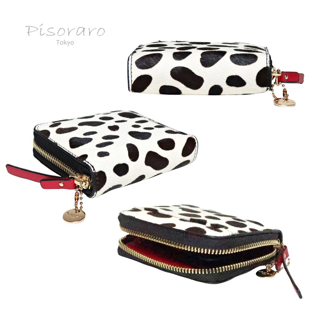 Pisoraro Harako Dalmatian Print Round Zip Mini Wallet PR242 DALMATIAN in White and Black
