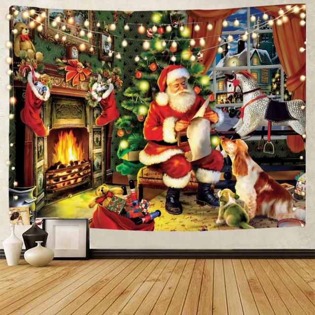 Christmas Snow Scene Santa Claus Tapestry Gift Background Decoration Tapestry Christmas Party Decoration Tapestry