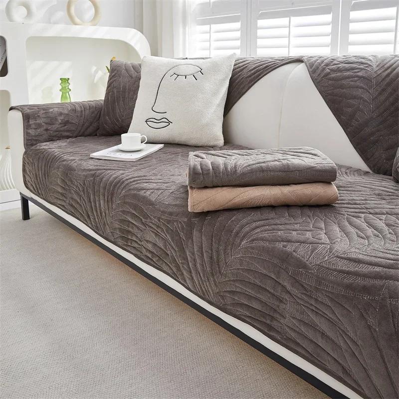 Winter Thick Plush Sofa Cover for Living Room Soft Velvet Sofa Mat Chaise Lounge Towel Universal Non-Slip Couch Back Slipcovers