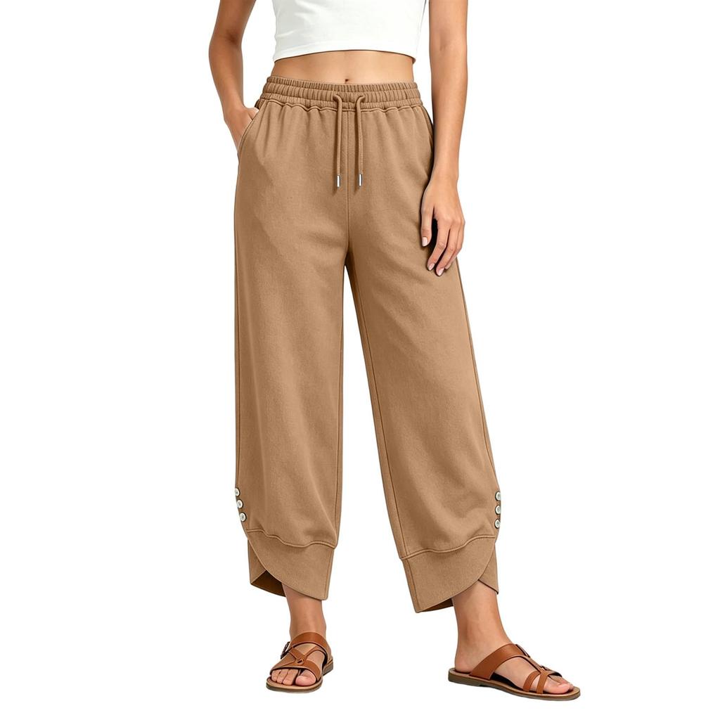 Women's Casual Loose Fit Drawstring Wide Leg Pants with Pockets