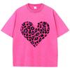 Pink Leopard Heart Prints Washed TShirt Women Cotton T Shirts ONeck Comfortable Distressed Tops Summer Casual Woman Clothes