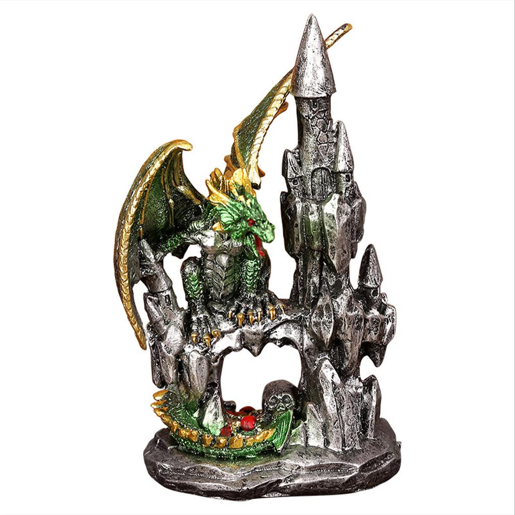 Lavas Fighting Dragons Desktop Ornament Hand Painted Resin Dragons Castle Statue For Desktop Bookshelf Decor
