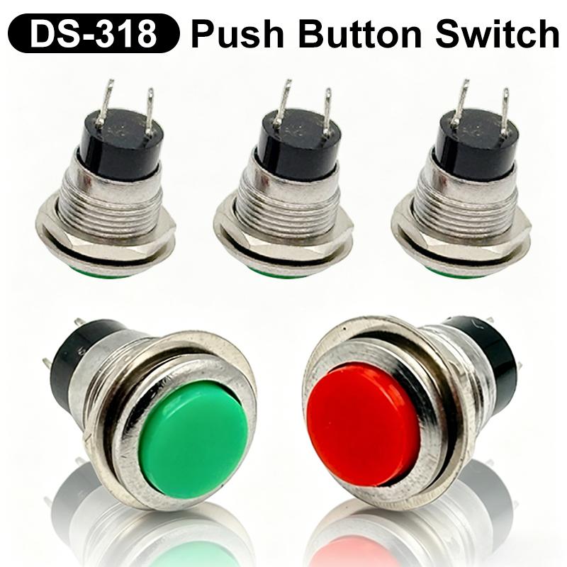 DS-318 Circular Momentary Button Switch 12MM Self Resetting Small Horn Doorbell Push Button Switch 2Pin