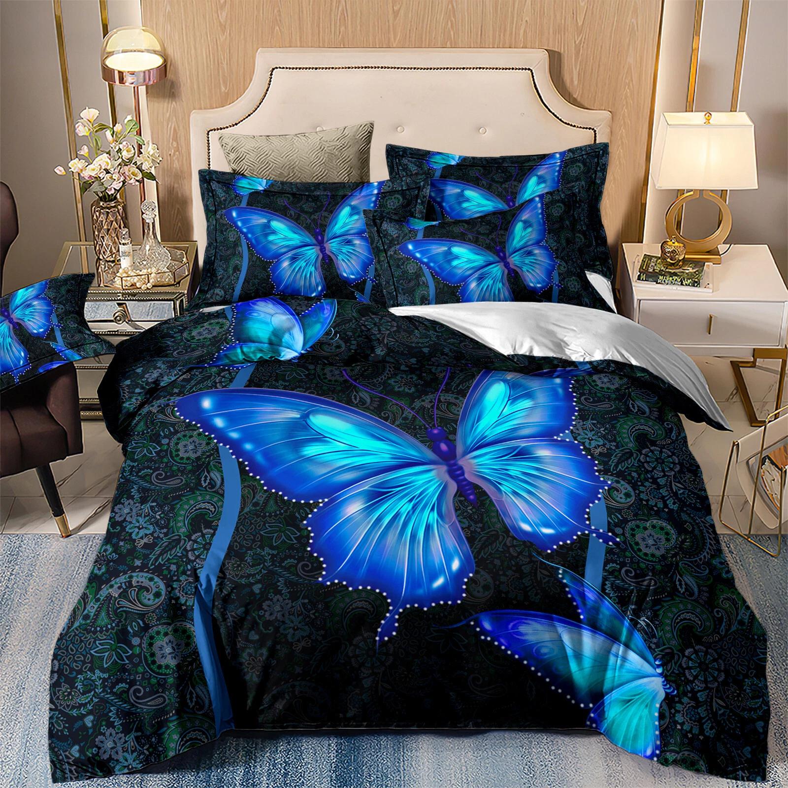 

Giant Blue Butterfly Bedding Set – Dark Floral Duvet Cover Set, Perfect Gift for Art Lovers, Fits Twin/Full/Queen/King Size Beds Baby 100x135cm