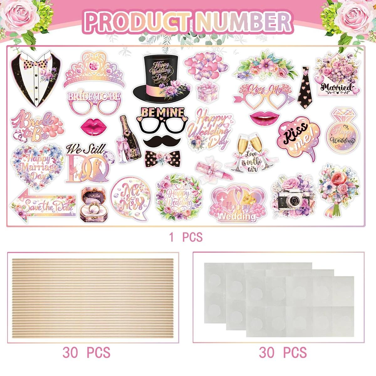 

Pink Photo Props Photobooth Just Merried Funny Glasses DIY Photo Booth Props Wedding Decorations