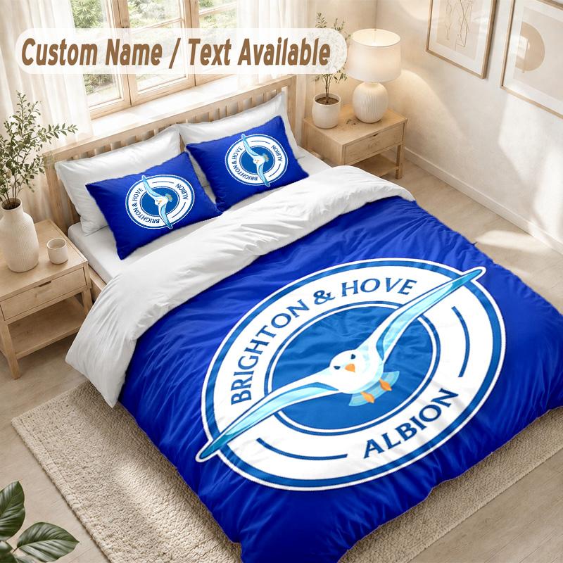 Brighton Hove Albion Bedding Set, 1 Duvet Cover & 2 Pillowcases Soft Comfortable Bedroom Home Textile Decor