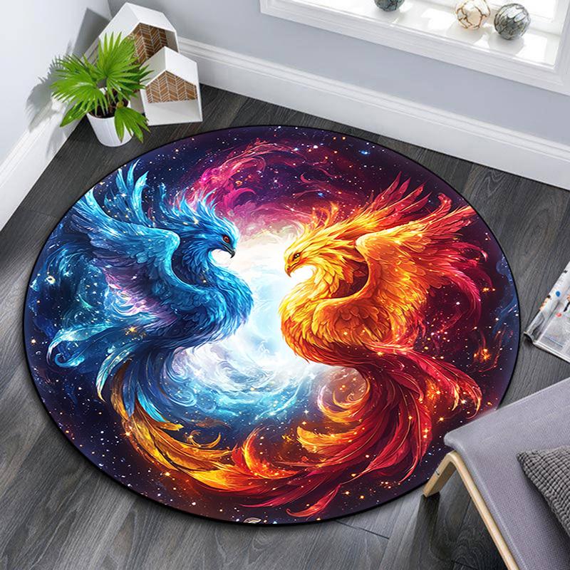 Phoenix Art Round Area Rug,Carpet Rug for Living Room Bedroom Sofa Playroom Decor,Non-slip Floor Mat