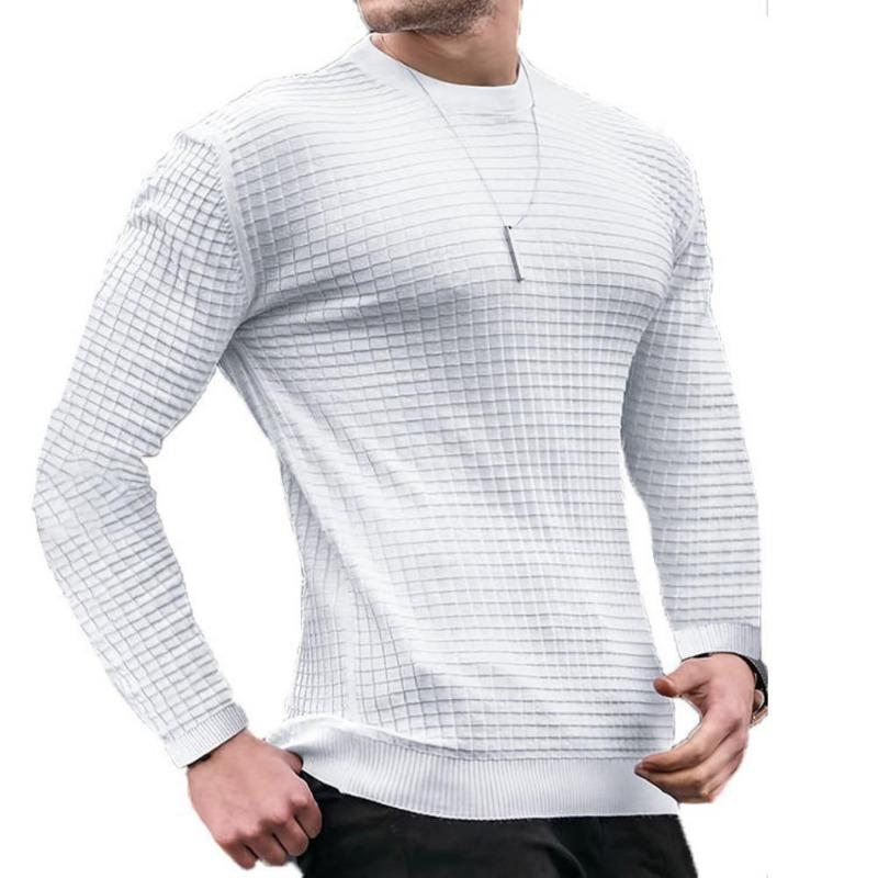 Men's Fashion Waffle Pullovers Long Sleeve O-Neck Solid Color Soft Comfortable Skin-friendly Slim Male Tops