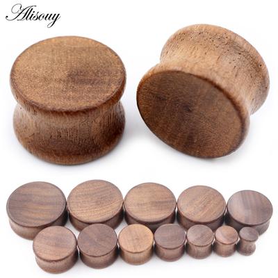 Alisouy 2 adet 8-30mm içbükey yüzey doğal ahşap yuvarlak kulak tünelleri fişler genişletici sedye göstergeleri küpe piercing göbek takısı
