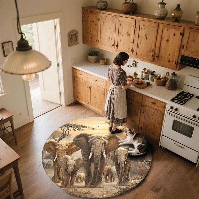 Majestic Elephant Pattern Round rug,Carpet Rug for Living Room Bedroom Playroom ,Non-slip Floor Mat,Holiday Gifts and Birthday Gifts.