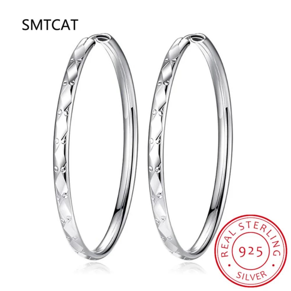 Real 925 Silver Earring Fashion Simple Korean Hoop Earrings For Women Charming Chic Party Fine Jewelry DD455