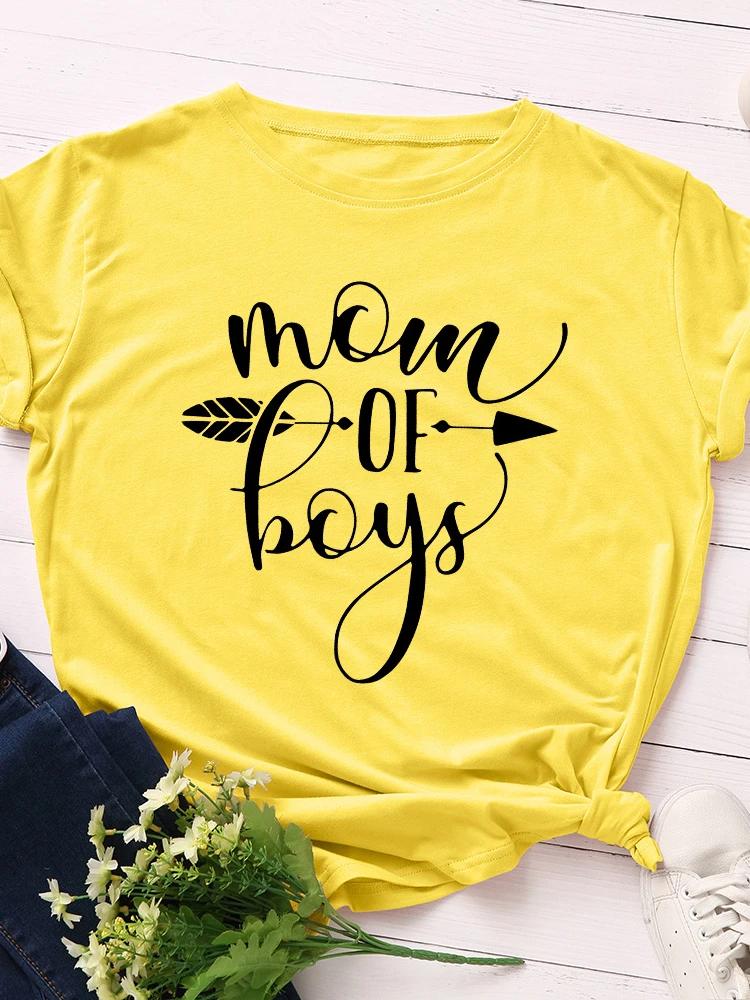 Mom of Boys Arrow Print T Shirt Women Short Sleeve O Neck Loose Tshirt Summer Women Causal Tee Shirt Tops Camisetas Mujer