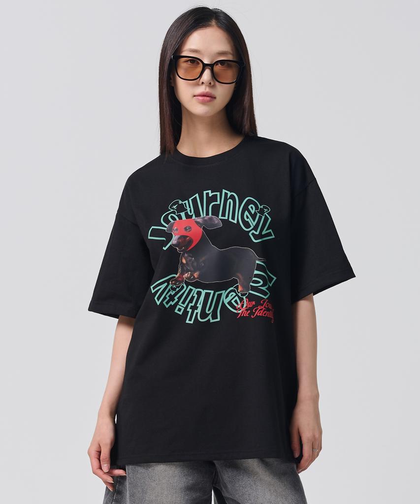 OUNDERR Mask Puppy Tee Oversized Short Sleeve T-Shirt [Black]