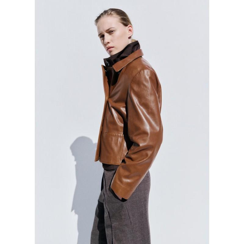 Womens Short Faux Leather Jacket With