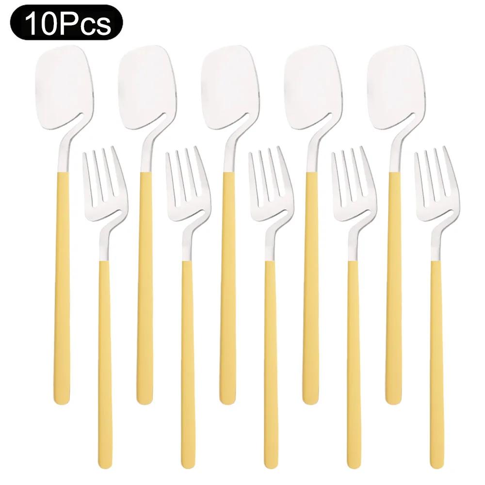 10Pcs Matte Tableware Dinnerware Set Silver Cutlery Set Stainless Steel Western Fork Spoon Dinner Kitchen Flatware Set