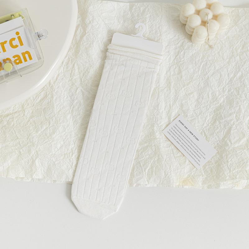 5/10 Pairs Comfortable Casual Spring Summer Solid Color Rolled Hem Pile Socks for Women Cute Mid Calf Socks Mesh Breathable Cotton Socks