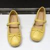 Korean version of flat bottom one-word belt Mary Jane small leather shoes women's 2025 new summer square head pleated bow versatile single shoes