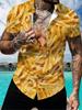 Men'S Fun French Fries 3D All-Over Print Short Sleeve Shirt, Creative Food Style Cuban Collar Blouse, Street Trendy Top Suitable for Vacation/Themed