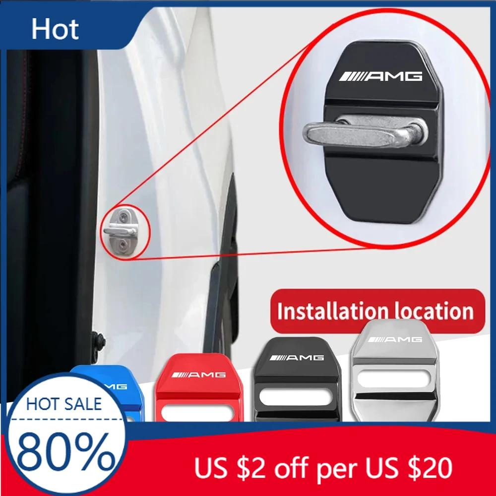 TMCUJ1 Hot 2025 4Pcs Car Antirust Door Lock Cover Stainless Steel Accessories For Mercedes Benz AMG W177 W176 X166 X167 C257 C218 X253