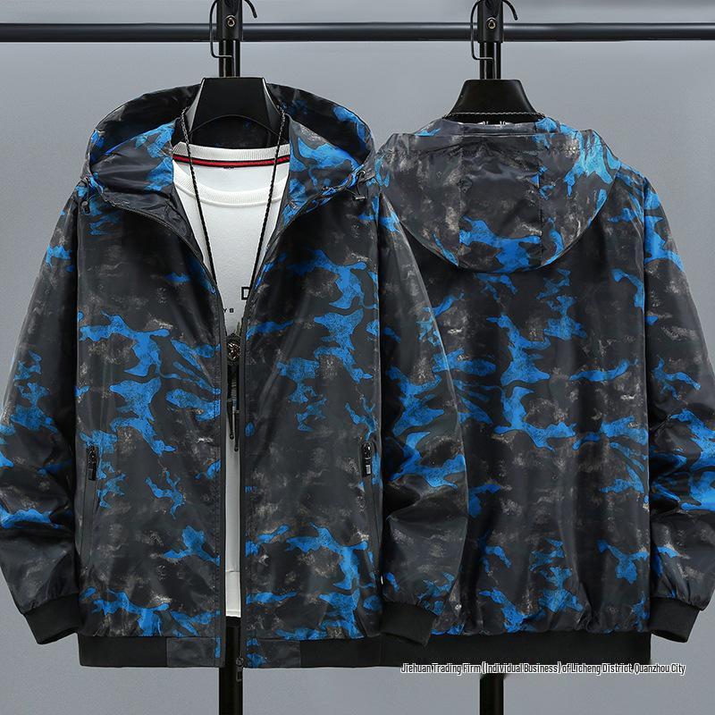 Herren Camouflage Kapuzen-Windbreaker im koreanischen Stil, Lockerer Schnitt, Große Größen, Frühjahrsmode.