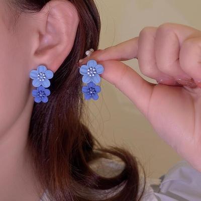 Korean New Flower Earrings for Women Double-layers Floral Dangle Earrings Sweet Small Earrings Girls Ear Jewelry Boucle Oreille