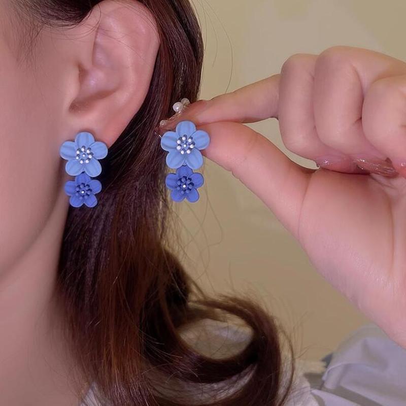 Korean Flower Earrings for Women Double-layers Floral Dangle Earrings Sweet Small Earrings Girls Ear Jewelry boucle oreille